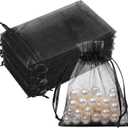 50PCS Black Organza Bags 3x4, Small Gift Bags Mesh Bag Drawstring Gift Pouches Baggies for Jewelry Candy Sachet Treats Mother's Day Party Favors, Mini Gifts Wrapping Supplies