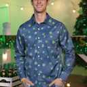 Arvilhill Mens St Patrick's Button Shamrock Clover Printed Long Sleeve Shirt (S-3XL) (Blue, XXXL)