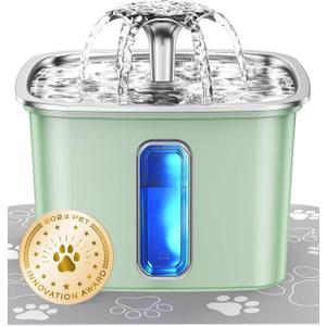 Veken Innovation Award Winner Stainless Steel Cat Water Fountain, 108oz/3.2L Automatic Pet Fountain Dog Water Dispenser with Replacement Filters & Silicone Mat for Cats, Dogs (Tea Green)