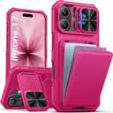 SSLOTSCASE for iPhone 17 Case Wallet with Card Holder & Camera Cover Stand & Kickstand & Sliding Camera Lens Cover, Men Women Hard Military-Grade Protection Phone Case Cover for iPhone 17 2025, Pink