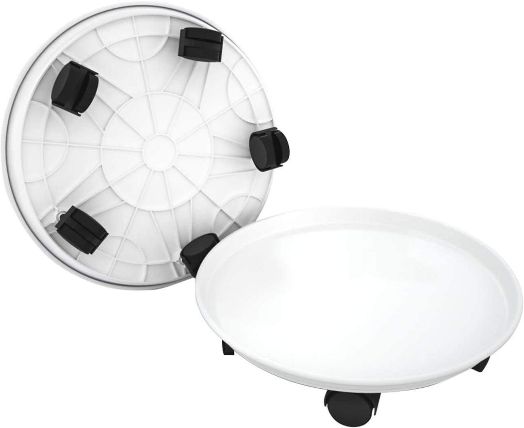 2 Pack 15.5" White Plant Caddy Round Movable Planter with Easy Moving Caster Wheels Dolly Trolley Tray Pallet Outdoor Indoor Tree Flower Stand Planter