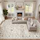 12x15 Area Rug Living Room: Washable Boho Large Neutral Vintage Soft Rug Stain Resistant Farmhouse Non Slip Indoor Floor Carpet for Bedroom Nursery Kids Playroom Office Dining Room- Cream Blue
