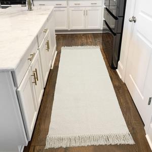 Collive 2x6 Runners for Hallway, Woven Reversible Washable Entryway Runner Rug, White/Beige Cotton Modern Farmhouse Laundry Room Carpet for Bathroom Sink Foyer Bedroom