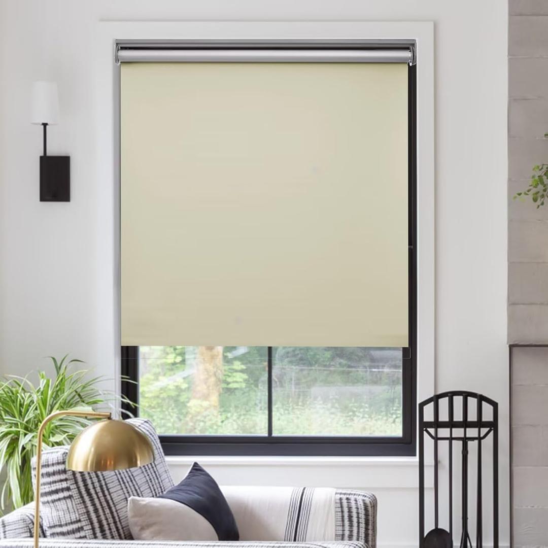 MYshade Free-Stop Cordless Roller Shades for Windows Room Darkening Roller Shades & Blinds Same Color Both Sides Fabric Pull Down Shade for Home Office Indoor Easy to Install, Beige (35" W X 72" H)