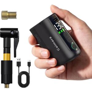 MY20 Electric Bike Pump with Gauge, 130 PSI Fast Inflate, Mini Bicycle Pump with Presta & Schrader Valve, Auto Stop, Portable Rechargeable Air Pump for Road Bike, Mountain Bike, E-Bike