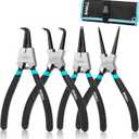 SHALL 4PCS Snap Ring Pliers Set, 7-Inch Internal External Circlip Pliers, Straight Bent C-clip Pliers Lock Ring Pliers, 5/64" Tip, Heavy Duty Reverse Pliers for Ring Remover Retaining w/Portable Pouch