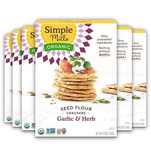 Simple Mills Organic Seed Crackers, Garlic & Herb - Gluten Free, Vegan, Healthy Snacks, Paleo Friendly, 4.25 Ounce (Pack of 6), BB: 02/08/2026