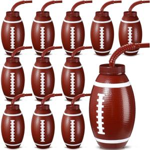 Sumind 12 Pcs Sport Ball Cups with Straws and Lids, 17 oz Plastic Cups Bulk for Kids Birthday Theme Party Sport Party Favors Supplies(Football)