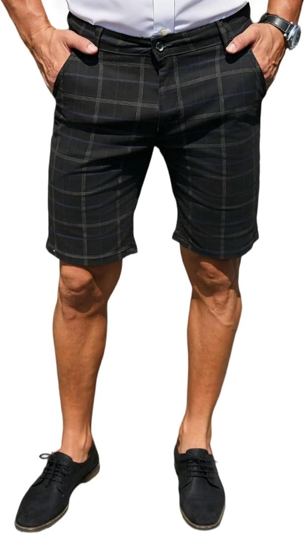Mens Slim Fit Shorts Plaid Chino Golf Short Lightweight Skinny Casual Summer Plaid Pants for Men