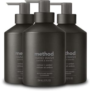 Method Gel Hand Soap, Vetiver + Amber, Reusable Black Aluminum Bottle, Biodegradable Formula, 12 oz (Pack of 3)