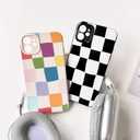 NITITOP Compatible with iPhone 11 Case Cute Aesthetic Checkerboard Larger Blocks Pattern for Women Girl Trendy Slim Fit TPU Silicone Shockproof Full Camera Protection Cover - Black and White