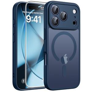 FNTCASE for iPhone 17 Pro Case: [Compatible with Magsafe] Translucent Matte Cases with [Full Camera Protection] [Screen Protector] Military Grade Shockproof Protective Phone Cover - Blue