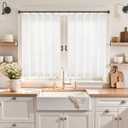 Linen Kitchen Curtains,20 Inch Length Light Filtering Sheer Short Cafe Window Curtains Tier,Pinch Pleated Small Kitchen Drapes for Windows,2 Panels,(24" W x 20" L White)