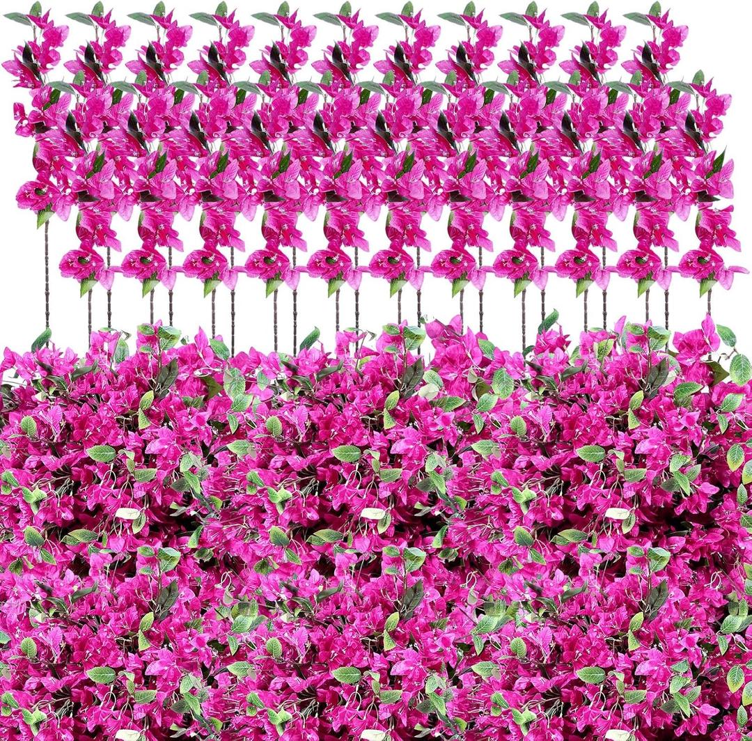 60 Pcs Artificial Faux Bougainvillea Fake Flower Silk Bougainvillea Branches UV Resistant Outdoor Indoor Decoration for Wedding Home Centerpieces Outside Decor (Rose Purple)