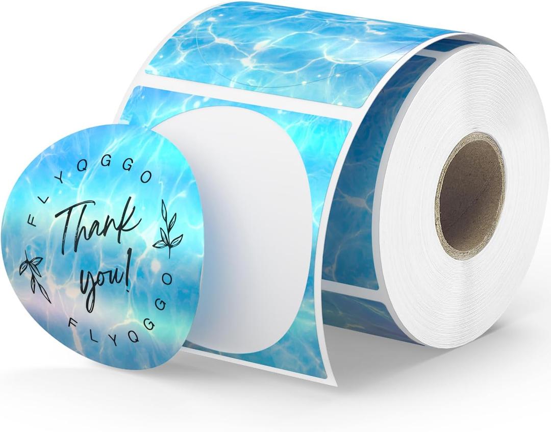 2" Holographic Thermal Sticker Labels, 500 Pcs Round Printable Thermal Waterproof Sticker Rainbow Glitter for Logo Design, Price/Name Tag, Barcode, DIY Custom, Aurora Light Blue, 500 Labels/Roll