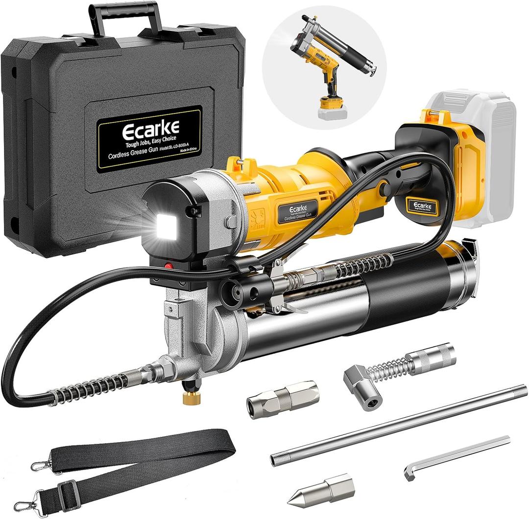 Ecarke Cordless Grease Gun Compatible with DeWalt 20V Battery, 12000PSI Max Electric Grease Gun, Dual Pistol & in-Line Grip, Works with Bulk & Cartridge Grease, with 39" Hose & 4 Couplers (Tool Only)