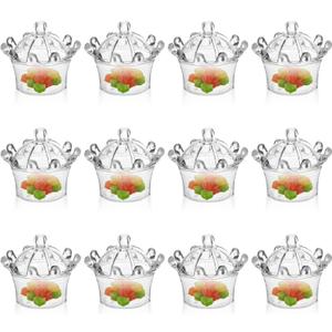 12Pcs Crown Plastic Candy Boxes, Clear Mini Treat Containers Candy Jars Gift Boxes for Wedding Party Decorations Supplies Gift Ornament Container (Clear)