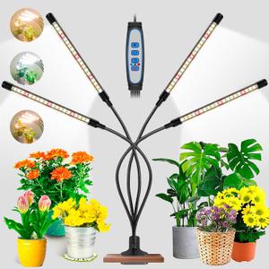 Garpsen Grow Light, 4 Arms 80 LED Sunlike Full Spectrum Plant Lights Indoor with 6/12/16H Auto Timer, 5 Dimmable Levels & 3 Color Grow Lamp for Greenhouse Hydroponics Succulent