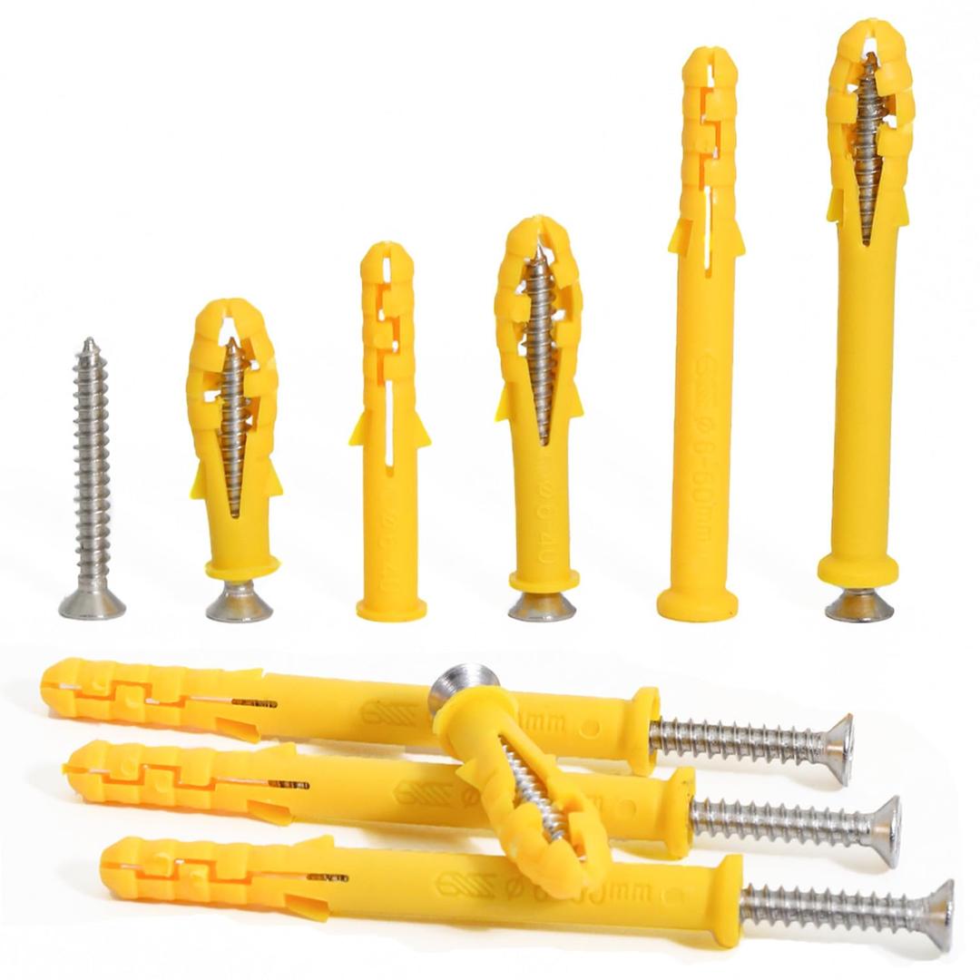 Drywall Anchors Kit 60 pcs 304 Stainless Steel Philips Flat Head Screws and 60 pcs Plastic Anchors for Concrete, Drywall, Brick, and Heavy Hanging Mounting, 3 Size M6 x 30mm/ 40mm/ 60mm