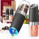 CIRCLE JOY Gravity Electric Salt and Pepper Grinder Set Automatic Salt and Pepper Grinder Set with LED Light, Battery Operated, Adjustable Coarseness, Large Capacity, for Home Kitchen BBQ (Battery/Black Set)