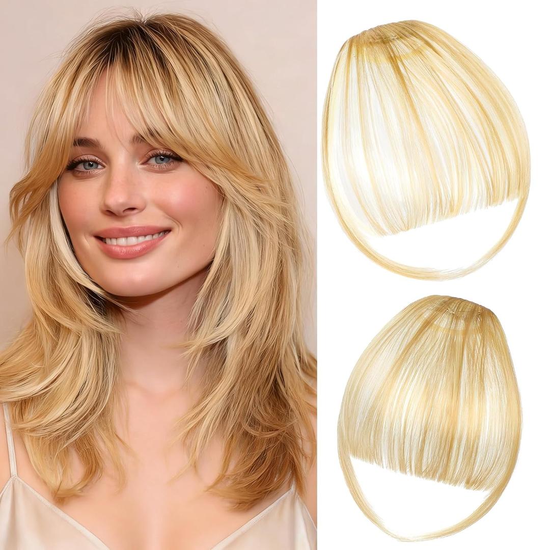 Clip in Bangs for Women Bangs Hair Clip Wispy Fake Bangs Hair Extensions Fringe with Temples Hairpieces for Daily Wear Light Blonde Mix Bleach Blonde