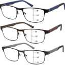 Progressive Reading Glasses for Men Premium Metal Full Frame Multifocal Readers Rubber Temples Blue Light Blocking Readers 3PK+3.0