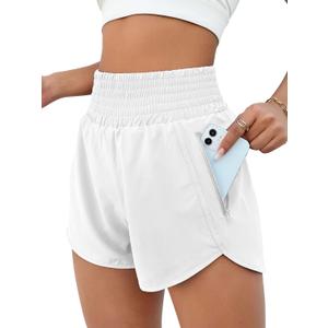BMJL Women's Athletic Shorts High Waisted Running Short Pocket 2.5" Sporty Shorts Gym Workout Shorts (White, L)