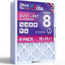 BNX TruFilter 18x24x1 Air Filter MERV 8 (4-Pack) - MADE IN USA – Dust & Pet Defense Electrostatic Pleated Air Conditioner HVAC AC Furnace Filters for Dust, Pet, Mold, Pollen MPR 600 – 700 & FPR 5