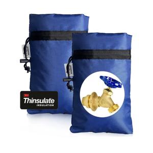 Enlarge Outdoor Faucet Cover for Winter Freeze Protection, 3M Thinsulate, 10”H x 6.3”W Hose Bib Covers for Wall Taps Outside, Waterproof & Frost Free Insulated Spigot Cover, 2 Pcs Faucet Socks - Blue