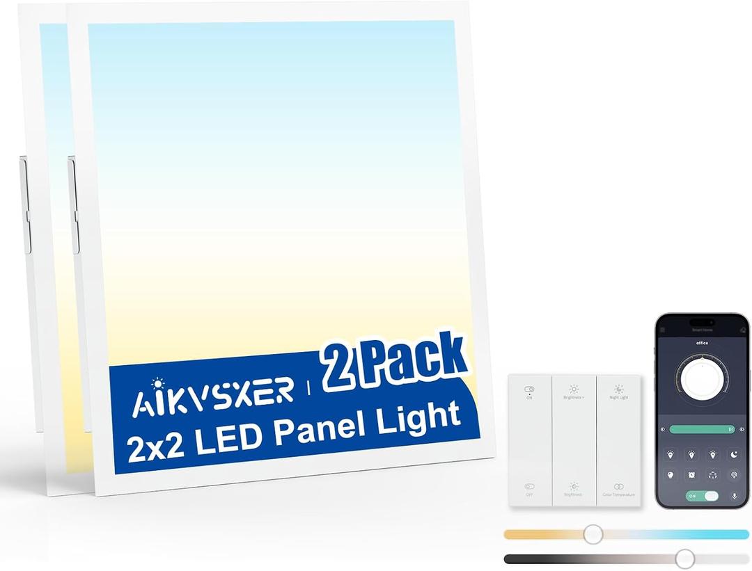 AIKVSXER 2x2 LED Flat Panel Light with Wireless Switch & App Control 2Pack