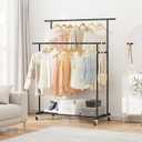 Calmootey Double Rod Clothing Garment Rack,Rolling Hanging Clothes Rack,Portable Clothes Organizer for Bedroom,Living Room,Clothing Store,Black
