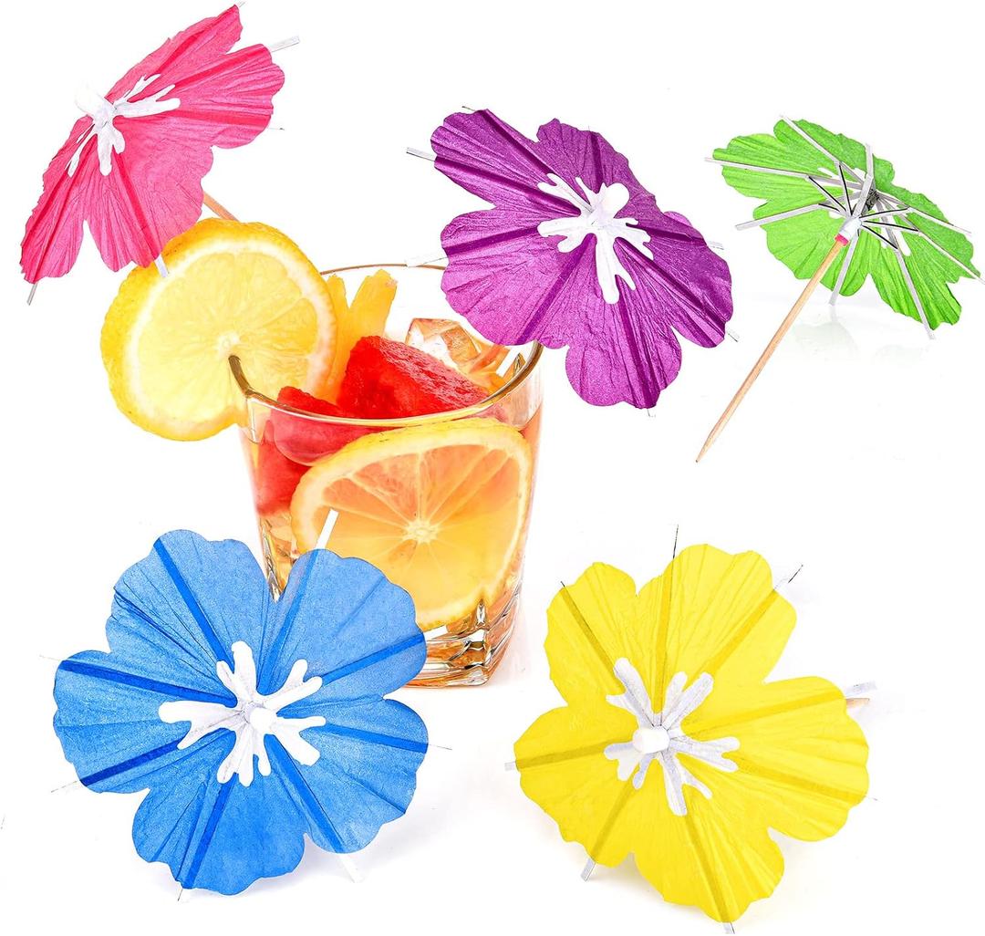 300 Pieces Drink Umbrellas Cocktail Picks Parasol Cocktail Umbrellas for Drinks Sticks with Wood Toothpicks for Summer Hawaiian Cupcake Toppers Umbrella Sticks Tropical Wedding Party Decor