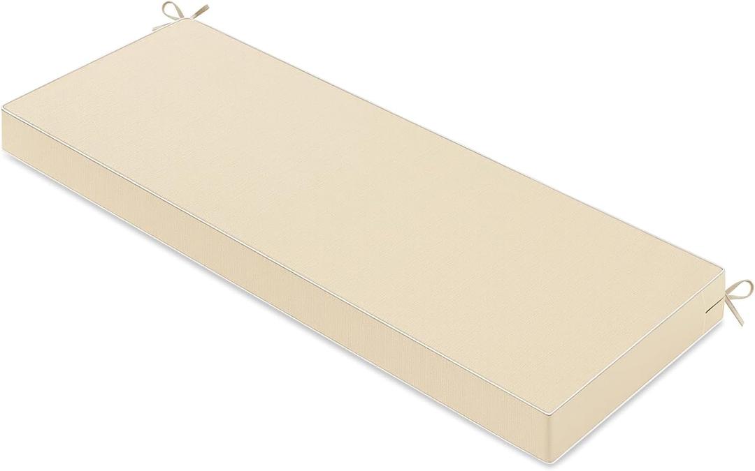 MIULEE Beige Outdoor Bench Cushion 45x18x3 Inch Waterproof 3-Year Color Fastness Patio Furniture Cushions for Porch Swing, Garden Bench Sofa Couch with Adjustable Ties No Slip Design