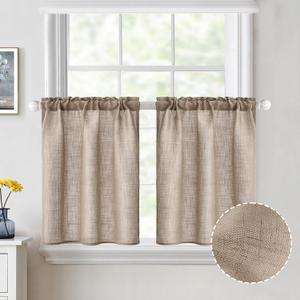 MIULEE Cafe Curtains - 24 Inch Length Half Window, Rod Pocket Tier Curtains 2 Panels W26XL24, Taupe