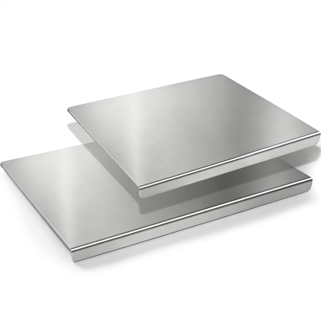 2Pcs L-Shaped Stainless Steel Cutting Board with Lip, 304 Metal Chopping Board Double-Sided Use, 23.6x15.7" & 15.7x11.8" Pastry Kneading Board for Meat Fruits Veggies Bread, Easy-Clean Dishwasher Safe