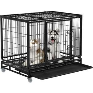 FDW Dog Crate Dog Cage Dog Kennel for Large Dogs Heavy Duty 36 Inches Pet Playpen for Training Indoor Outdoor with Plastic Tray Double Doors & Locks Design