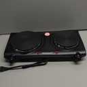 Elite Gourmet EDB-302BF# Countertop Double Cast Iron Burner, 1500 Watts Electric Hot Plate, Temperature Controls, Power Indicator Lights, Easy to Clean, Black