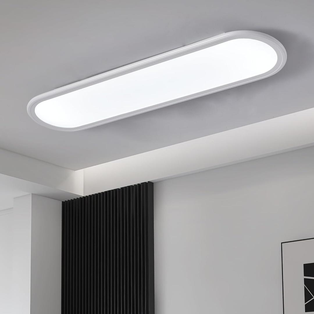 Ganeed 27.6 Inch LED Ceiling Light, High Brightness Linear Ceiling Lamps,6000K Cool White Modern Ultra Thin Low Profile Light Fixture for Bedroom Kitchen Study Room Hallway,White/36W