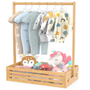 BAMBOOHOMIE Baby Clothing Rack for Toddler, Pets Clothes Rack with Storage Box & Adjustable Hanging Rod for Dogs/Cats, Baby Shower Clothes Closet Rack with Handle for Nursery Room (Natural, Baby)