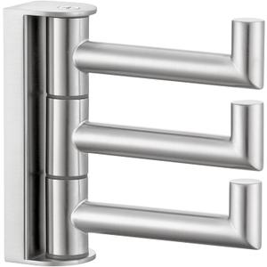 Angle Simple Swivel Towel Hook 3 Arms, SUS304 Stainless Steel Foldable Robe Towel Hook for Bathroom, Wall Coat Holder, Brushed Nickel (1 Pack)