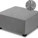 NeColorLife Square Ottoman Cover Velvet Ottoman Slipcover Thick Stretchable Footrest Stool Covers with Elastic Band for Oversized Ottoman (XX-Large Size,Grey)