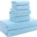 MOONQUEEN Ultra Soft Towel Set - Quick Drying - 2 Bath Towels 2 Hand Towels 2 Washcloths - Microfiber Coral Velvet Highly Absorbent Towel for Bath Fitness, Sports, Yoga, Travel (Aquamarine 6 Pieces)