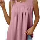 EVALESS Womens Tank Tops Summer Loose Fit Pleated Scoop Neck Camisole Tops for Women 2025 Trendy Sleeveless Flowy Blouses, 2XL