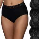 Vanity Fair womens Flattering Lace Panties Underwear, Brief - 3 Pack Black/Black/Black Stripe, Medium US