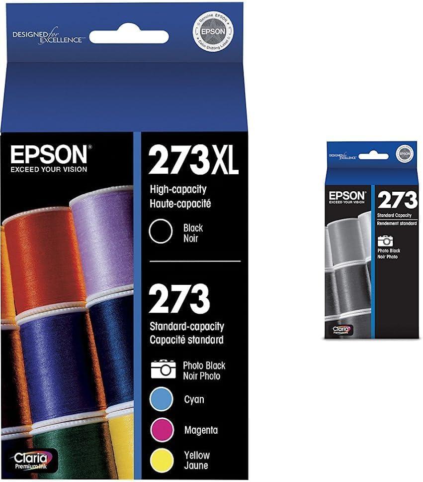 Epson T273XL-BCS Claria -Cartridge -Ink, 5 Pack, Yellow & T273 Claria Ink Standard Capacity Photo Black Cartridge (T273120-S) for Select Expression Premium Printers