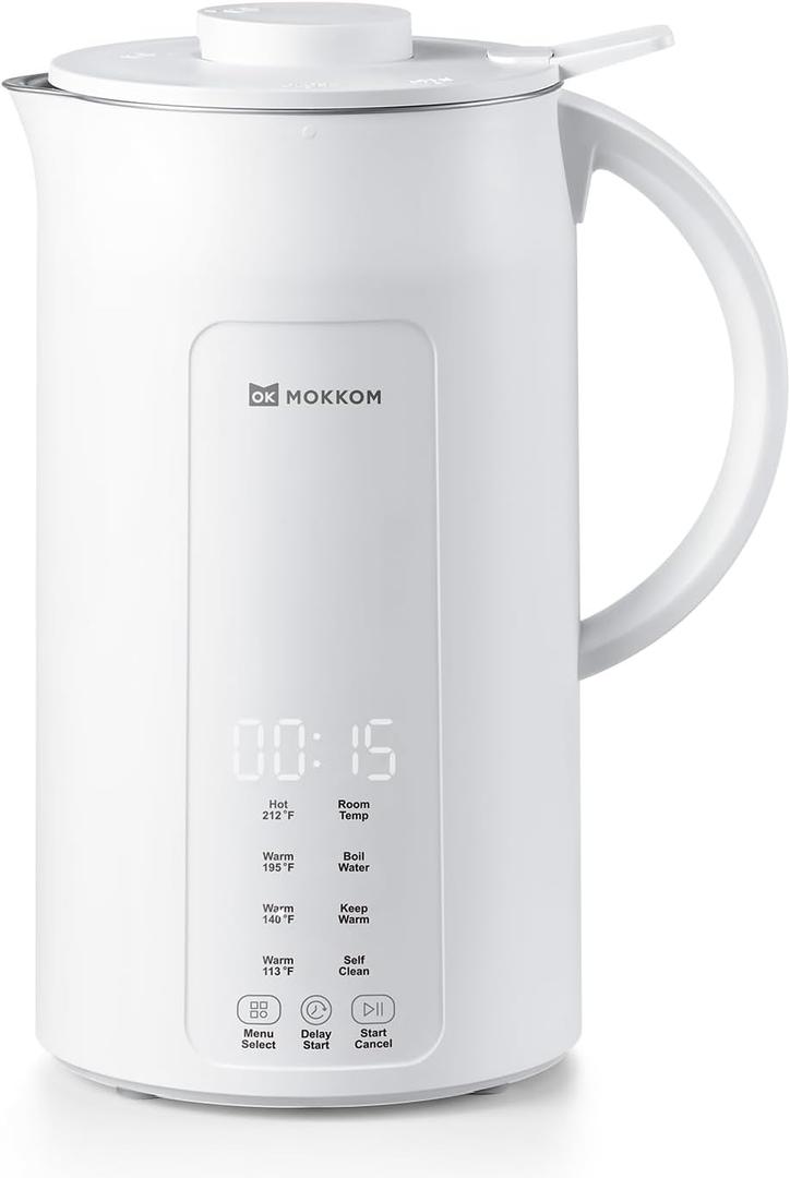 MOKKOM Nut Milk Maker, 42oz Automatic Almond Milk Machine for Homemade Plant-Based Milk, Oats, Soy, Dairy Free Beverages, Soy Milk Maker with Delay Start/Keep Warm/Self-Cleaning/Boiling, White