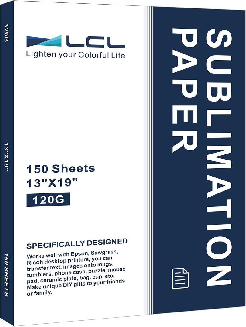 LCL Sublimation Paper Heat Transfer 150 Sheets 13 x 19 Inches Super Size Compatible with Inkjet Printer 120gsm