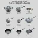 T-fal Ultimate Hard Anodized Nonstick Pots and Pans Set 14 Piece, Oven Broiler Safe 400F, Kitchen Cooking Set w/Fry Pans, Saucepans, Griddle, Dutch Oven, Dishwasher Safe, Cookware, Onyx