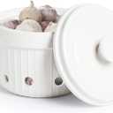 HAOTOP Garlic Keeper with Lid, Ceramic Garlic Saver Container for Countertop, Kitchen Decor (White)