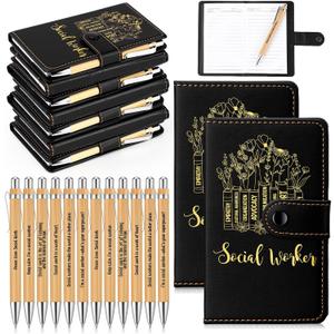 Tenceur 10 Sets Social Worker Appreciation Gifts Bulk Thank You Graduation Gifts for MSW BSW DSW A6 PU Leather Inspirational Notebook with Bamboo Pen Office Supplies (Stylish Style,Black)